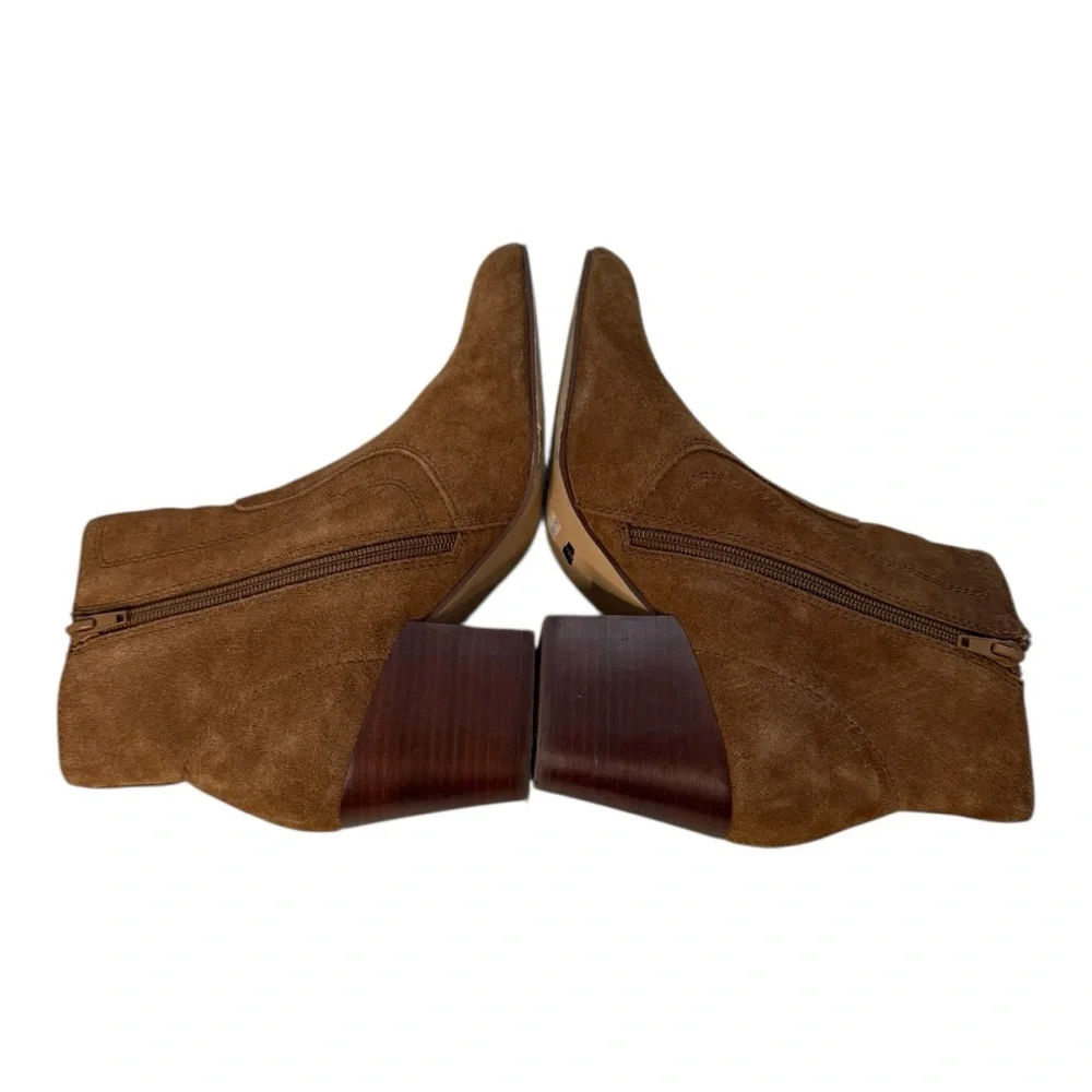 CHELSEA & VIOLET Jane Suede Leather Block Heel Ankle Boots Tan Size 8.5 Western - Picture 10 of 14